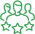 Three figures with stars, green outline.